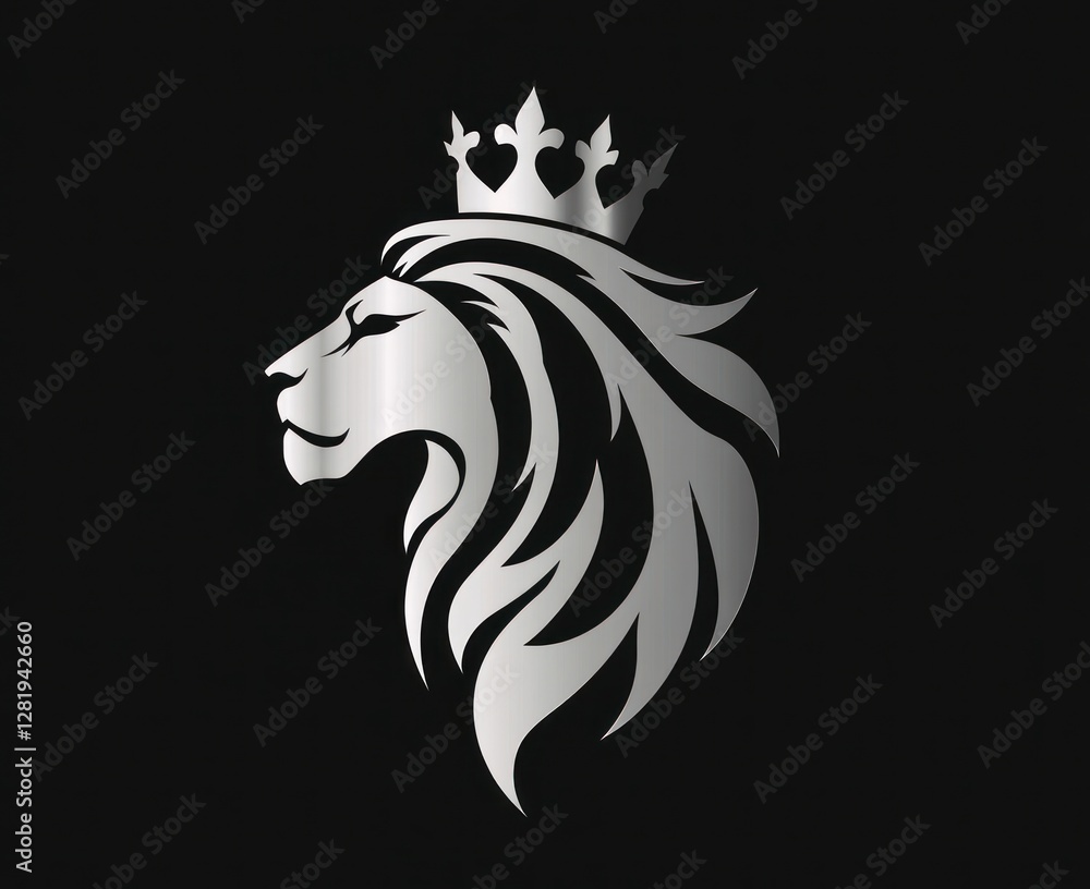 Fototapeta premium Majestic Silver Lion Profile Wearing a Crown