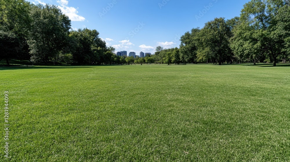 Expansive green park with lush lawns and distant trees, inviting tranquility and outdoor leisure. Expansive green park with lush lawns and distant trees, inviting tranquility and outdoor leisure.