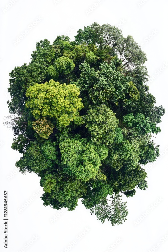 Aerial view of island covered in thick green foliage. Aerial view of island covered in thick green foliage.