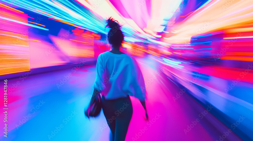 Dynamic motion blur portrait in a vibrant neon-lit environment full of energy and movement Dynamic motion blur portrait in a vibrant neon-lit environment full of energy and movement