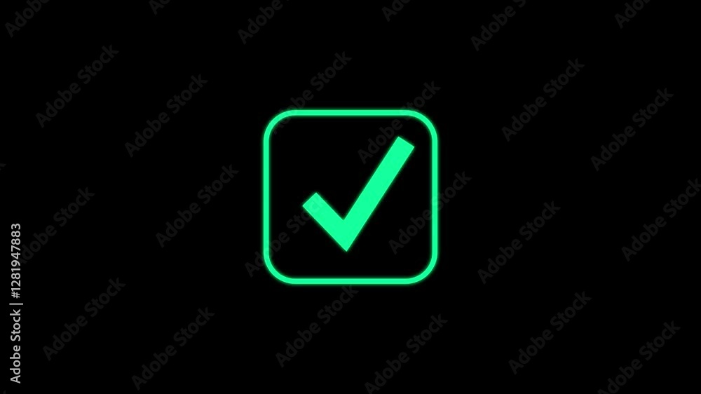 Check mark sign animation in a rectangle box.Check mark icon animation with rectangle frame.Success mark icon animation on black background. Check mark sign animation in a rectangle box.Check mark icon animation with rectangle frame.Success mark icon animation on black background.