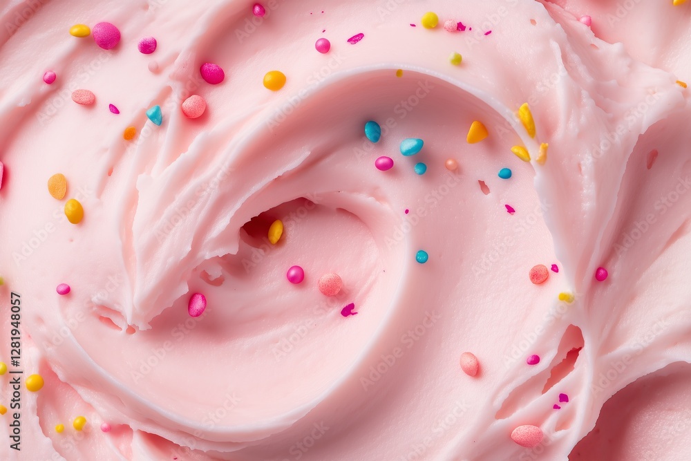 macro shot of luscious swirls of whipped vanilla frosting, perfectly piped in soft peaks and sprinkled with colorful confetti sprinkles in shades of pink, blue, yellow, and green macro shot of luscious swirls of whipped vanilla frosting, perfectly piped in soft peaks and sprinkled with colorful confetti sprinkles in shades of pink, blue, yellow, and green