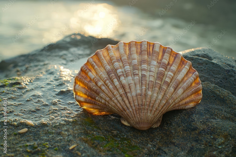 Seashell on empty beach, copy space. Seashell on empty beach, copy space.