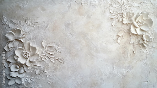 Elegant floral plaster wall texture with delicate light effects for artistic design
