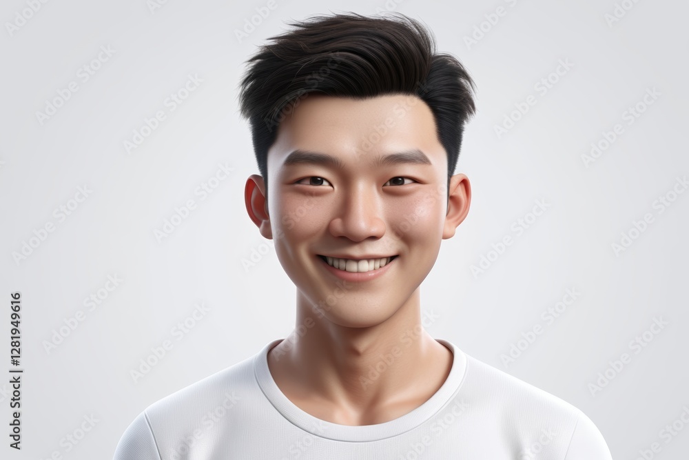 smiling asian man with black hair and white shirt on white background smiling asian man with black hair and white shirt on white background