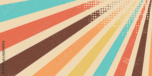 Groovy retro swirl burst, summer and carnival background.