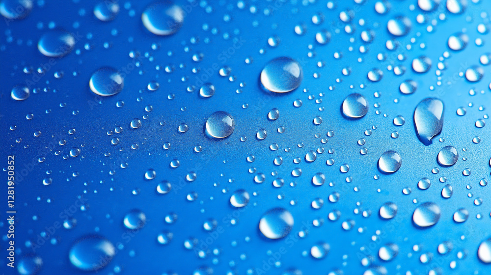 blue background of close-up view of water droplets on a smooth surface, creating a visually striking pattern. blue background of close-up view of water droplets on a smooth surface, creating a visually striking pattern.