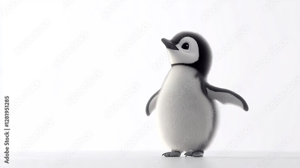 Obraz premium Adorable Baby Penguin: A 3D Rendered Image of a Cute Penguin Chick