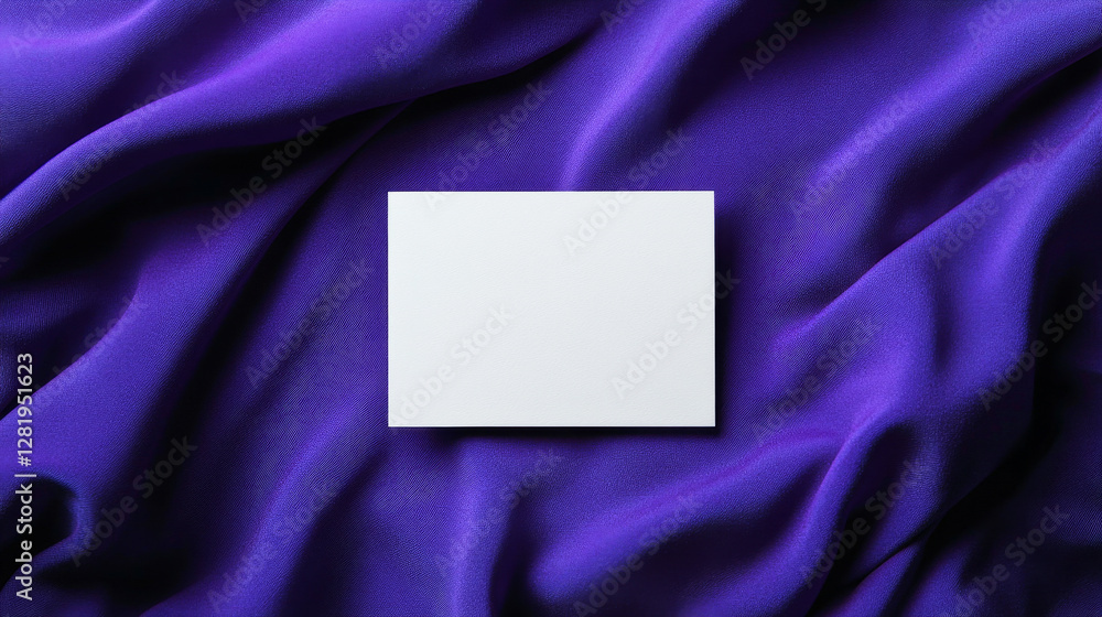 Minimalistic white business card on a deep purple velvet background with moody lighting Minimalistic white business card on a deep purple velvet background with moody lighting