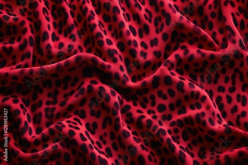 A vibrant red fabric with black spots, stylish cheetah print ideal for fashion and home decor.