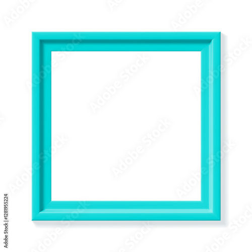 Green turquoise square picture frame. Minimalistic detailed photo realistic frame. Graphic design element for scrapbooking, art work presentation, web, flyers, posters. Vector illustration.