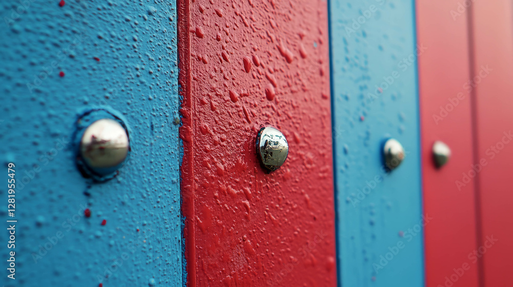 Red and blue vinyl wall texture with chrome details for design and decoration Red and blue vinyl wall texture with chrome details for design and decoration