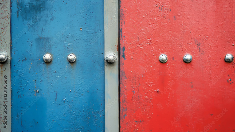 Vibrant red and blue vinyl wall with chrome details for creative design Vibrant red and blue vinyl wall with chrome details for creative design