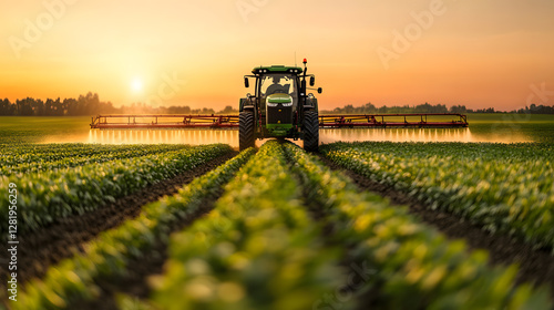 An agricultural tractor using technology in crop maintenance