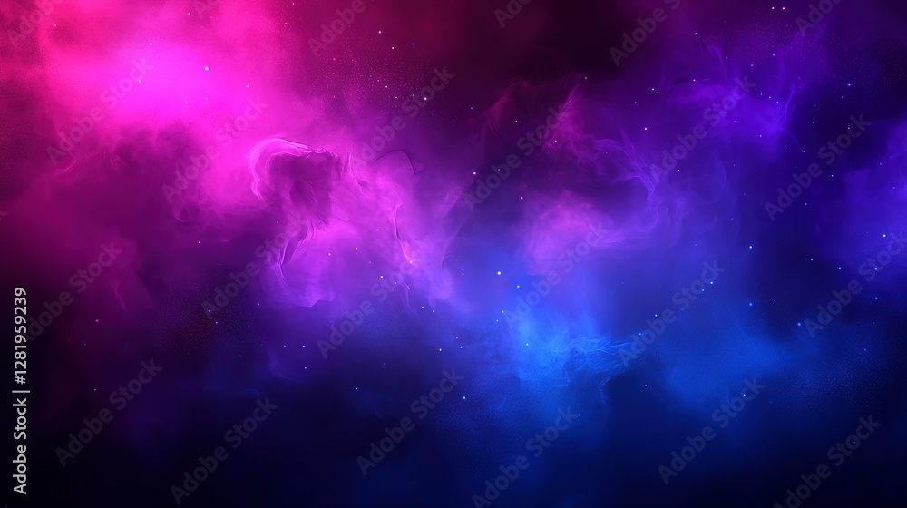 Obraz premium Dark neon abstract background with glowing purple and blue lights, softly blurred, creating a futuristic and dynamic effect