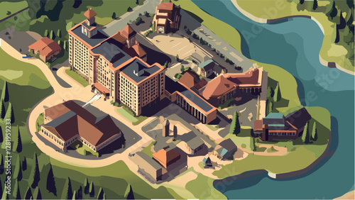 A Scenic View of Wisconsin Dells in Isometric Style.eps