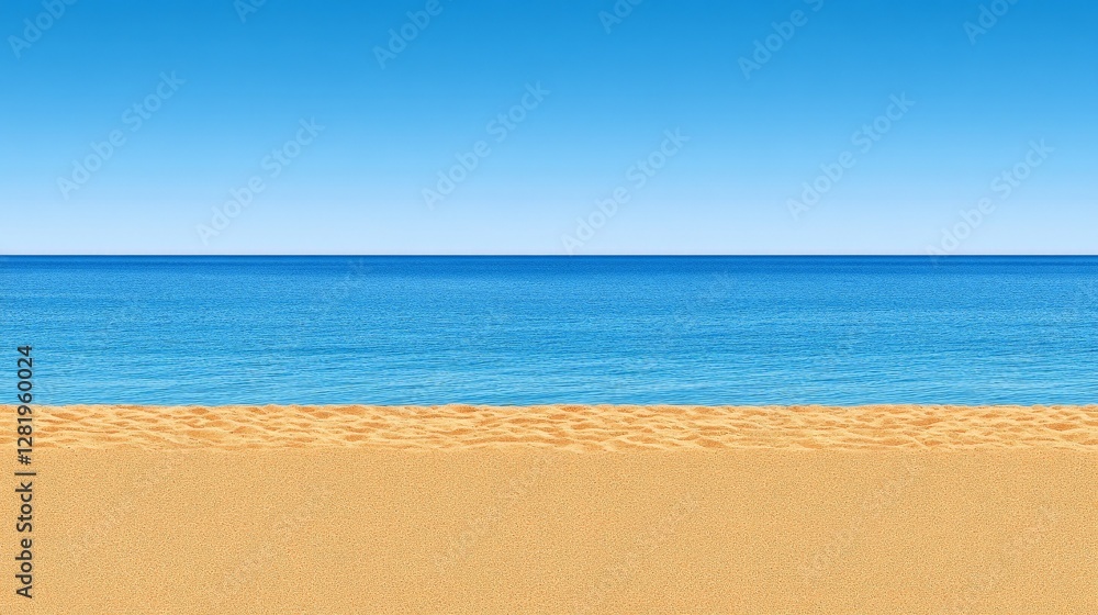 Tranquil Beach with Clear Blue Sky and Calm Ocean Waves Tranquil Beach with Clear Blue Sky and Calm Ocean Waves
