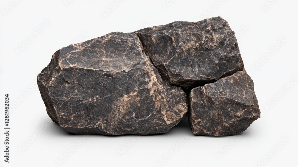 Natural Dark Rocks with Unique Textures and Shapes on White Background Natural Dark Rocks with Unique Textures and Shapes on White Background