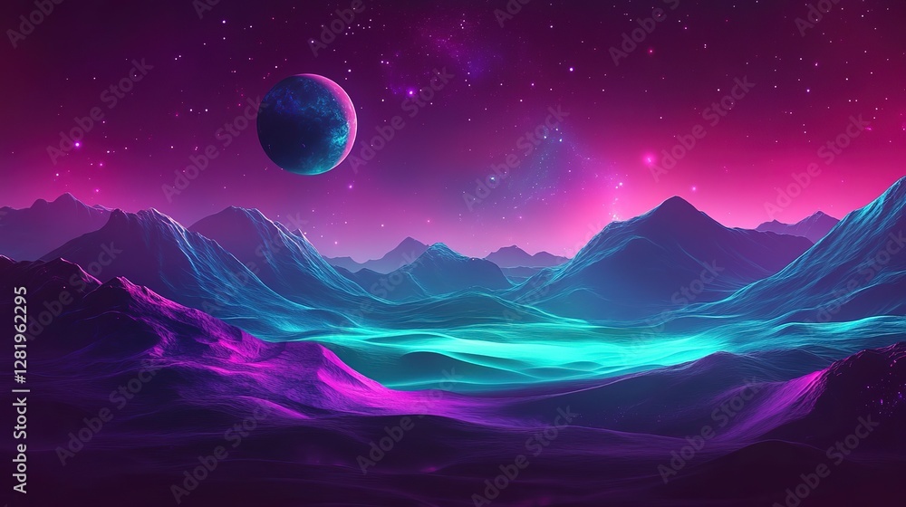 Obraz premium Deep cosmic gradient with glowing teal and purple hues, evoking a futuristic and mysterious ambiance