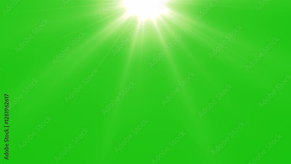 Sun rays on green screen from top view, beautiful white spotlight effects moving on top. Underwater sea scene, flash lights, bright light lens flare effect, chroma key, 4K resolution