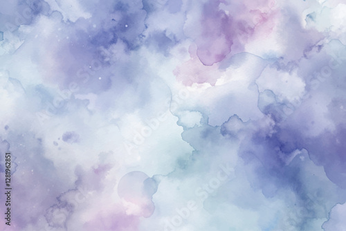 A painting of a cloudy sky with a purple hue. The sky is filled with clouds and the colors are vibrant. The painting evokes a sense of calm and tranquility