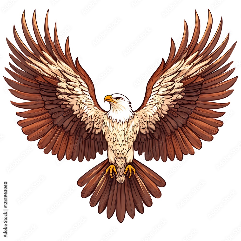 Obraz premium Beautiful bald eagle illustration with wings wide open image