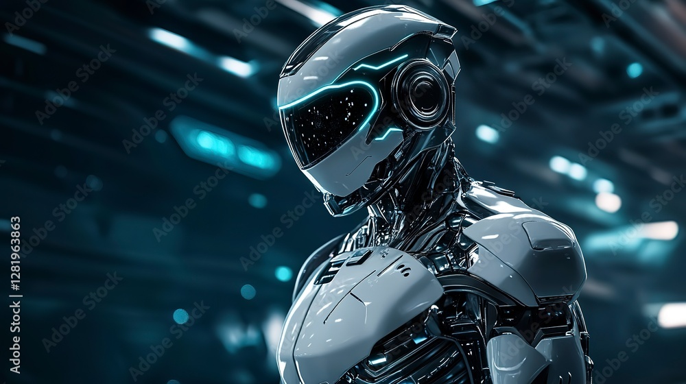 futuristic robot in a high-tech city, neon lights, sleek metallic surfaces, glowing accents, dark cityscape, sci-fi concept, advanced technology futuristic robot in a high-tech city, neon lights, sleek metallic surfaces, glowing accents, dark cityscape, sci-fi concept, advanced technology