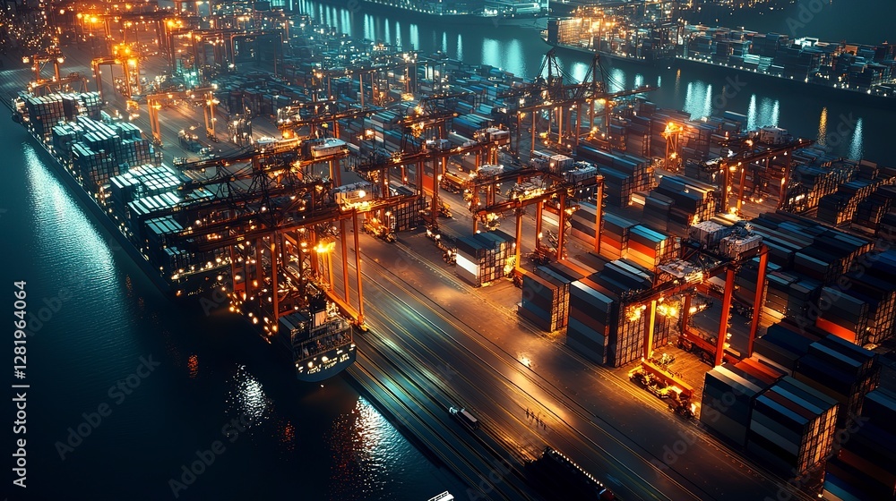 Fototapeta premium Futuristic trade port glowing with automated systems and sleek logistics, efficient and dynamic