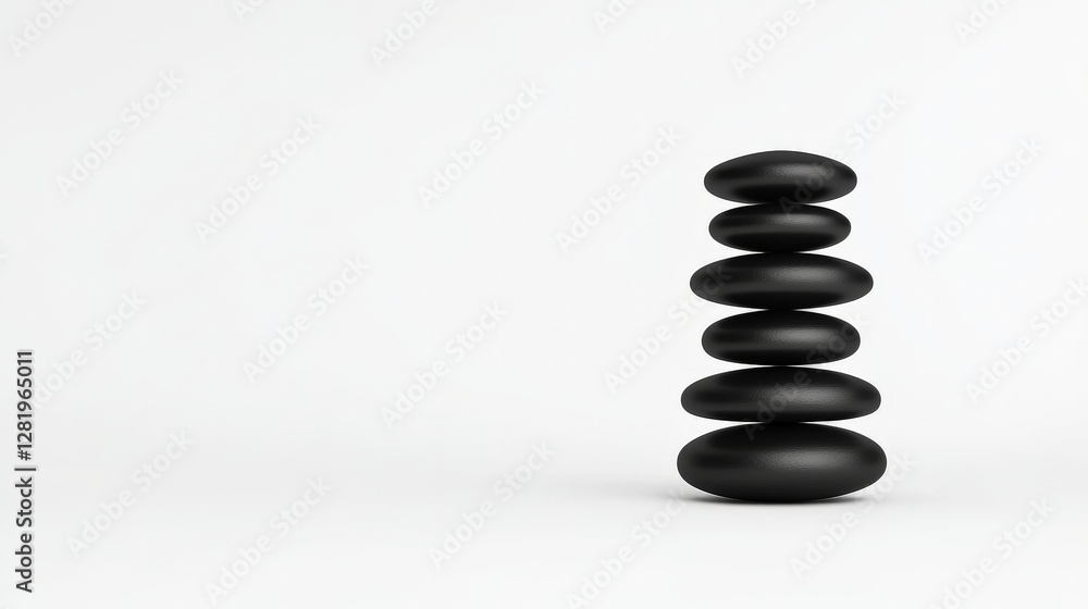 Stacked Black Stones on White Background for Tranquil Setting Stacked Black Stones on White Background for Tranquil Setting