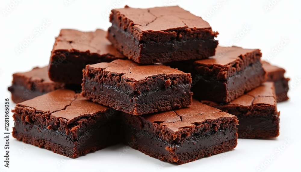 Stack of fudge brownies pieces isolated on transparent background. Chocolate dessert with sweet, brown color, delicious cake snack, dark homemade crumb. Tasty decadent baked bar. Perfect receipe for Stack of fudge brownies pieces isolated on transparent background. Chocolate dessert with sweet, brown color, delicious cake snack, dark homemade crumb. Tasty decadent baked bar. Perfect receipe for