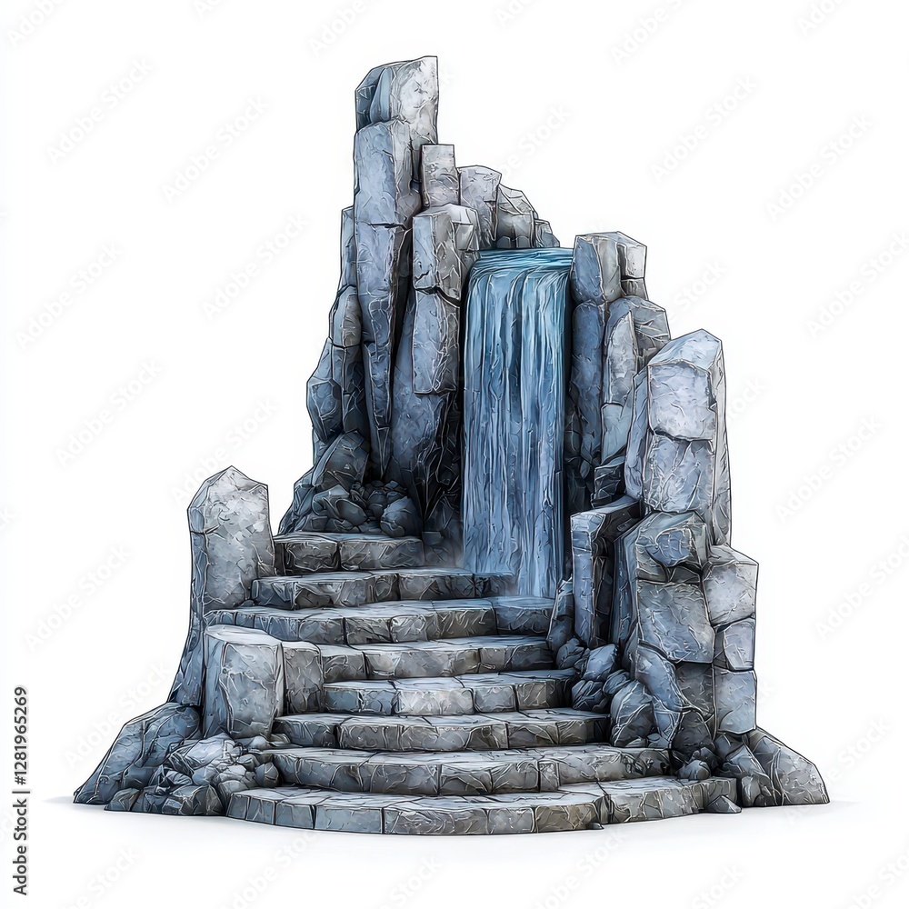 Obraz premium Ancient Stone Waterfall Cascade on Ruined Steps