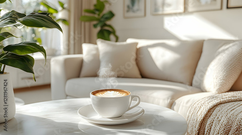 Wallpaper Mural Cozy living room with coffee, sunlight, and plants. Ideal for relaxation and home staging Torontodigital.ca