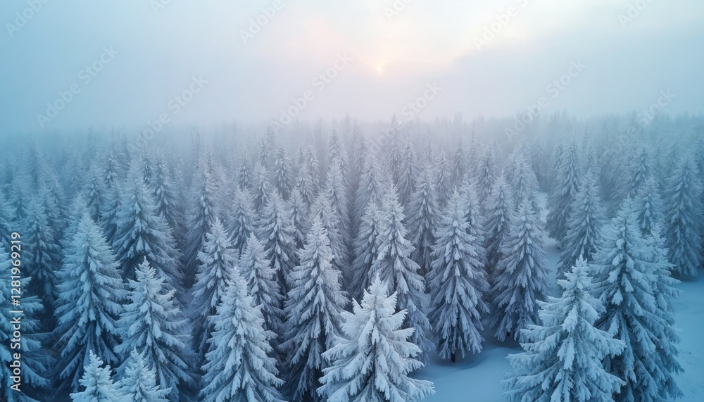 Drone view of snow covered evergreen trees in Lithuania after winter blizzard. White forest, blue sky, beauty in nature. Scenic aerial of frost covered firs, spruces in wilderness. Drone view of snow covered evergreen trees in Lithuania after winter blizzard. White forest, blue sky, beauty in nature. Scenic aerial of frost covered firs, spruces in wilderness.