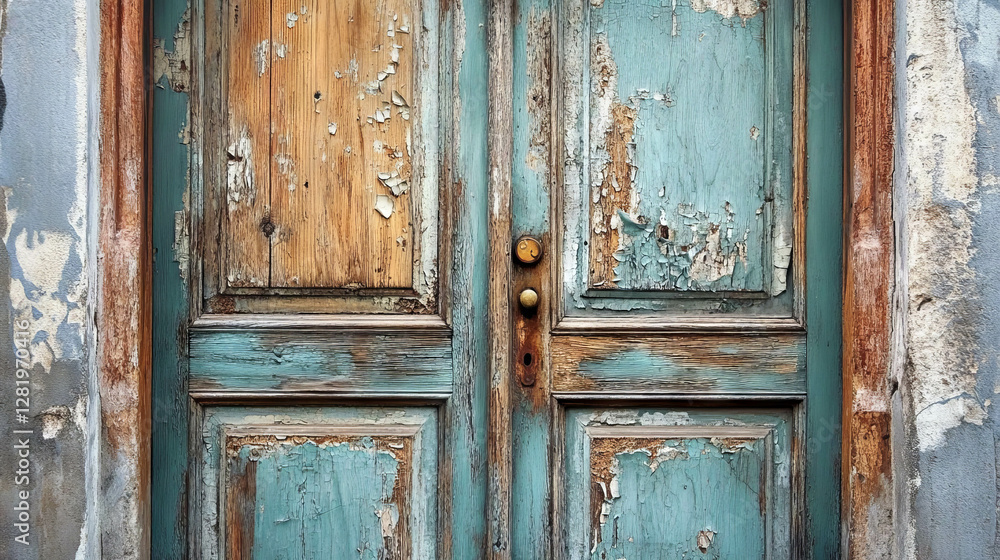 Rustic wooden door with cracked paint texture for vintage design Rustic wooden door with cracked paint texture for vintage design