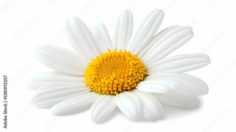 Fototapeta premium A close-up of a daisy flower, showcasing its bright yellow center and soft white petals