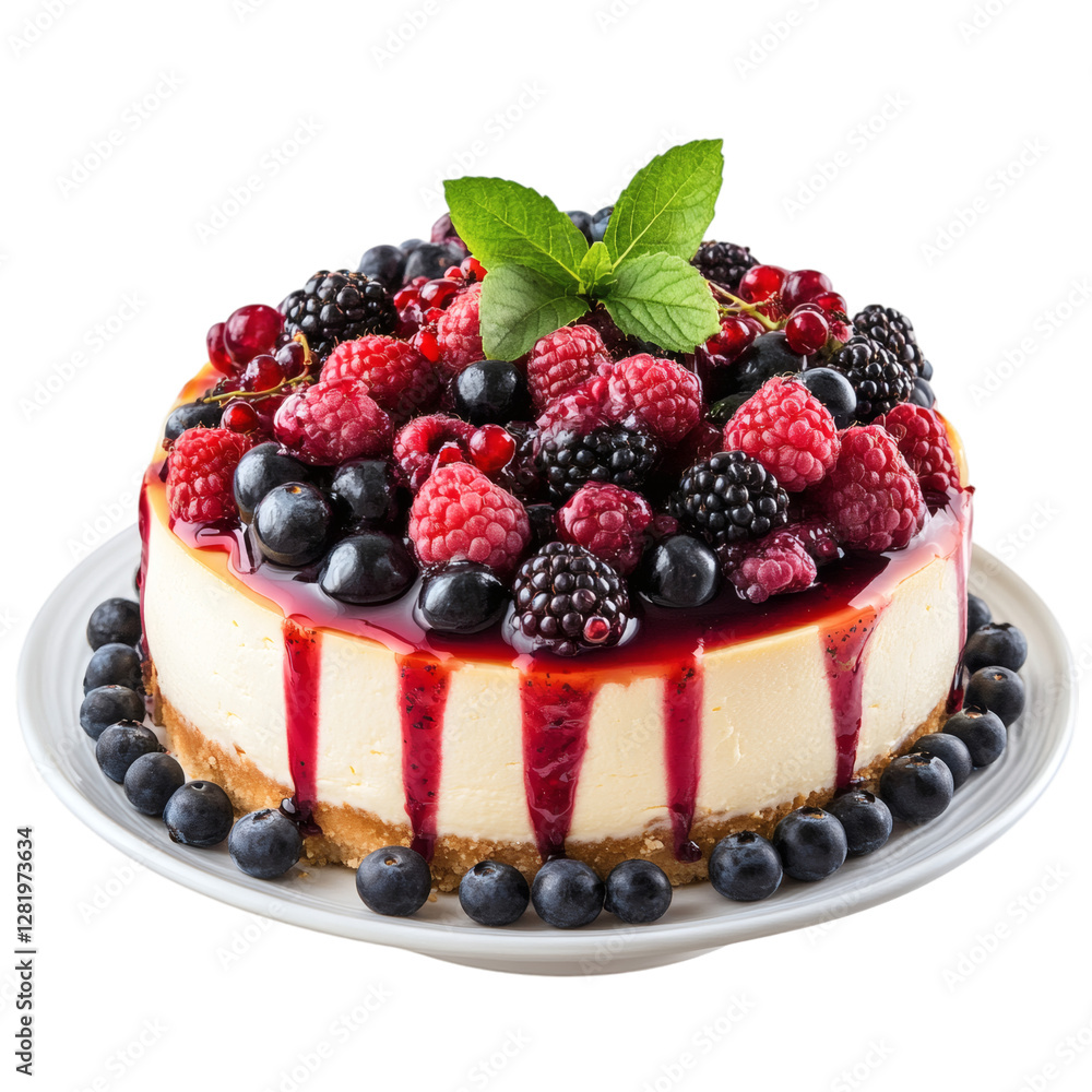 Delicious Cheesecake Topped with Fresh Berries Isolated on Transparent Background Delicious Cheesecake Topped with Fresh Berries Isolated on Transparent Background