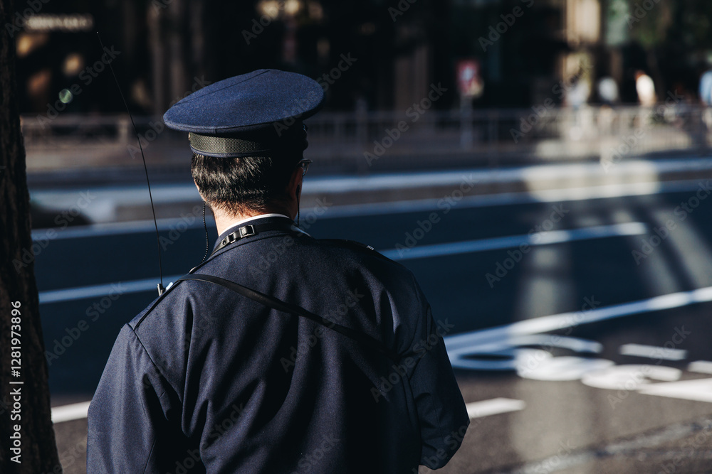 Japanese police squad formation in protective uniform with Japanese police squad formation in protective uniform with