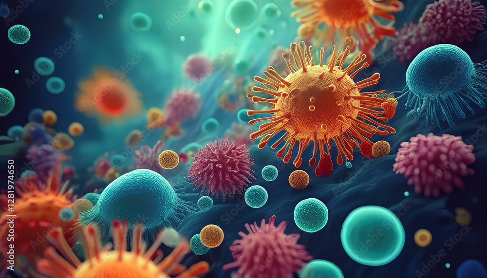 Fototapeta premium viruses germs and bacteria microorganism types illness or disease microscopic cells