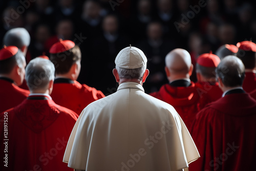 Reunión de cardenales para el nombramiento de un nuevo Papa tras una fumata blanca. Cónclave.