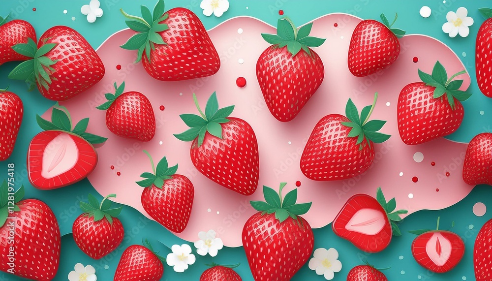 fresh strawberry fruit background in paper art style illustration fresh strawberry fruit background in paper art style illustration
