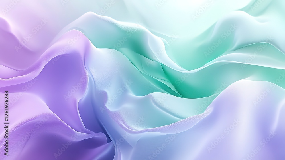 Obraz premium Smooth abstract gradient with pastel lavender and mint green tones, softly blending to create a calm and ethereal mood