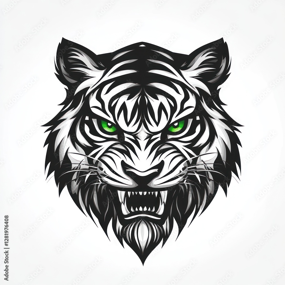 Fototapeta premium Fierce White Tiger Head Graphic Design Illustration