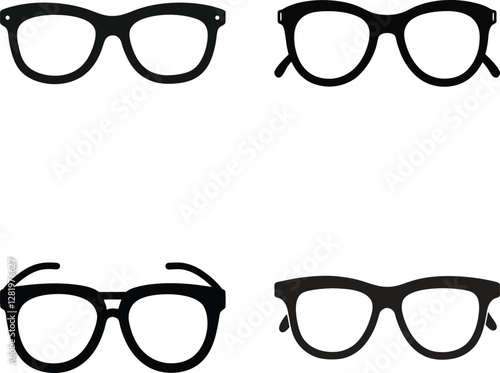 Glasses Icons - Eyewear Vector Silhouette Set in Various Styles