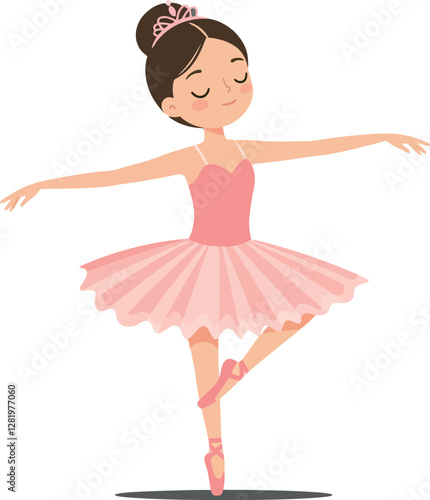A young ballet dancer gracefully performing an elegant pose in a pink tutu with a minimal flat design style showcasing joy and artistry in vector art