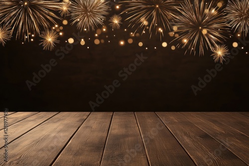 Golden Firework Celebration on New Year's Eve Sky photo