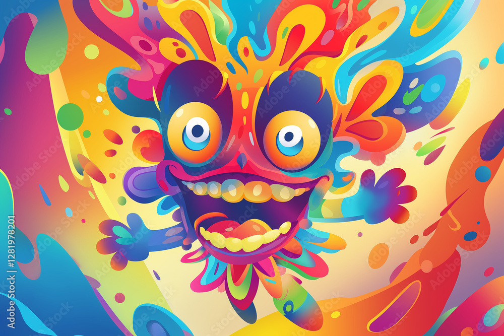 Fototapeta premium A vibrant and playful 8k cartoon character illustration featuring a joyful character with bold, colorful design elements