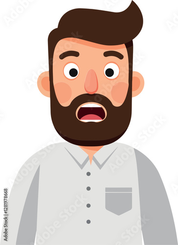 Surprised young man with a beard and stylish haircut expressing shock in a flat design style vector illustration