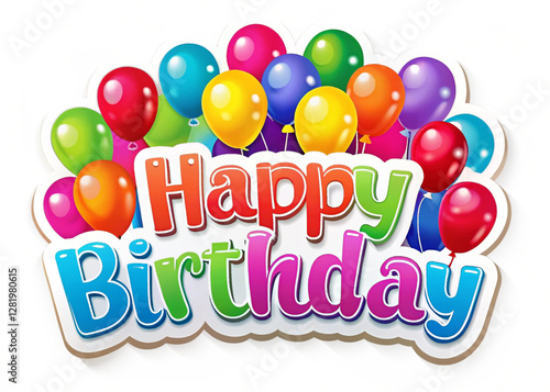 Happy Bithday Typography and ballons 2d sticker