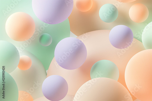 An abstract background featuring geometric shapes composed of soft pastel spheres in harmonious hues of peach, lavender, mint green, and baby blue