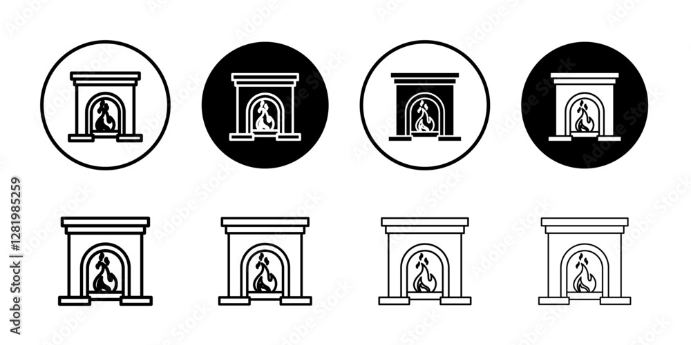 Fireplace icon flat and simple set design Fireplace icon flat and simple set design